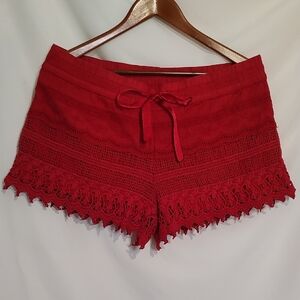 No Boundaries Red Crochet Lace Trim Athletic Shorts